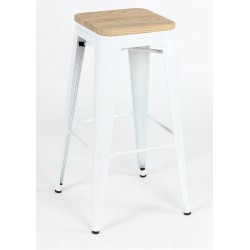 Tabouret Mix blanc mat avec assise en bois en ligne