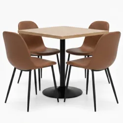 Conjointe CUIR (1 Table F et 4 chaises Soleil marrons)