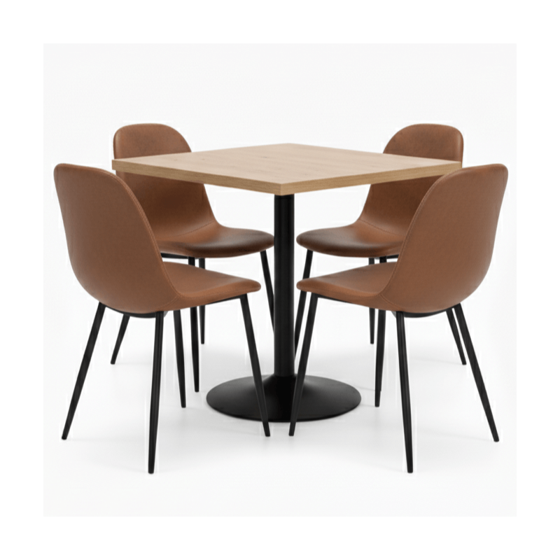 Conjointe CUIR (1 Table F et 4 chaises Soleil marrons)