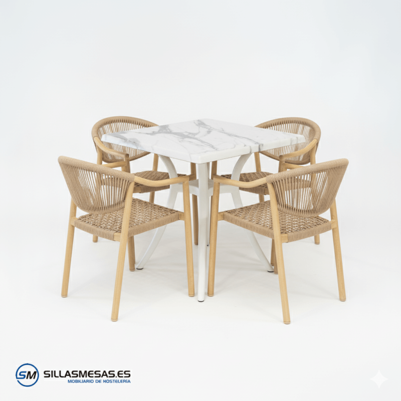 Conjointe HARMONIE (1 Table Venus exterieur et 4 Fauteuils Bergamo)