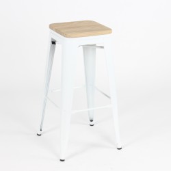 Tabouret Mix blanc mat avec assise en bois en ligne