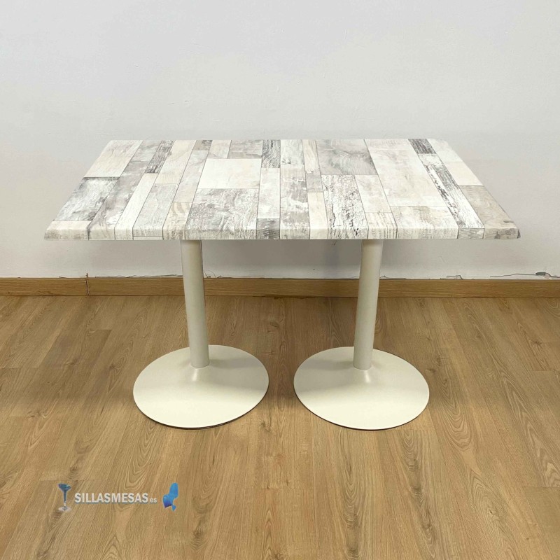 Table F DOUBLE EXTERIEUR pied blanc