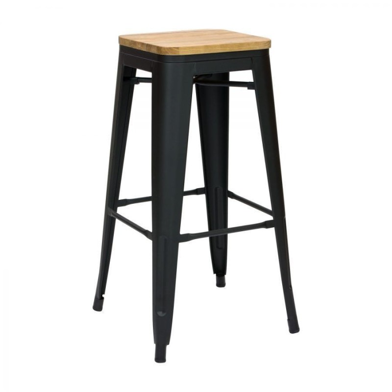 Tabouret MIX NOIR MAT ASSISE EN BOIS
