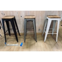 Tabouret MIX NOIR MAT ASSISE EN BOIS