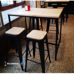 Tabouret MIX NOIR MAT ASSISE EN BOIS