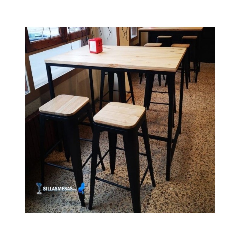 Tabouret MIX NOIR MAT ASSISE EN BOIS