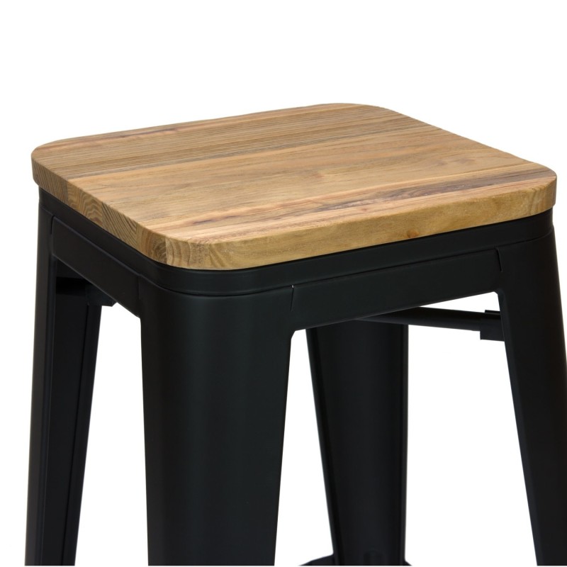 Tabouret MIX NOIR MAT ASSISE EN BOIS