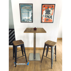 Conjointe de 2 tabourets MIX assise en bois et 1 table haute NOEL INTERIEUR