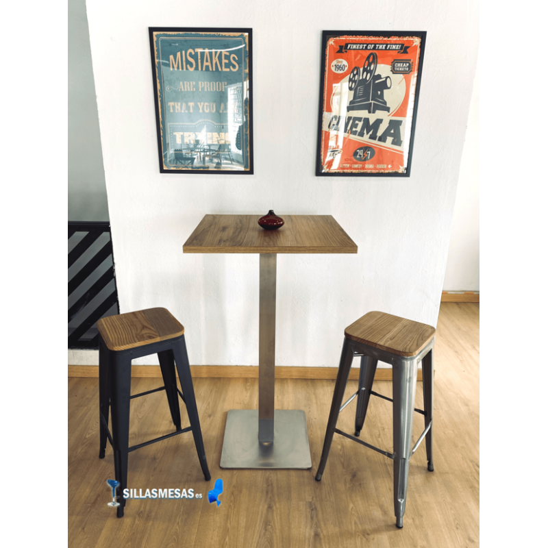 Conjointe de 2 tabourets MIX assise en bois et 1 table haute NOEL INTERIEUR