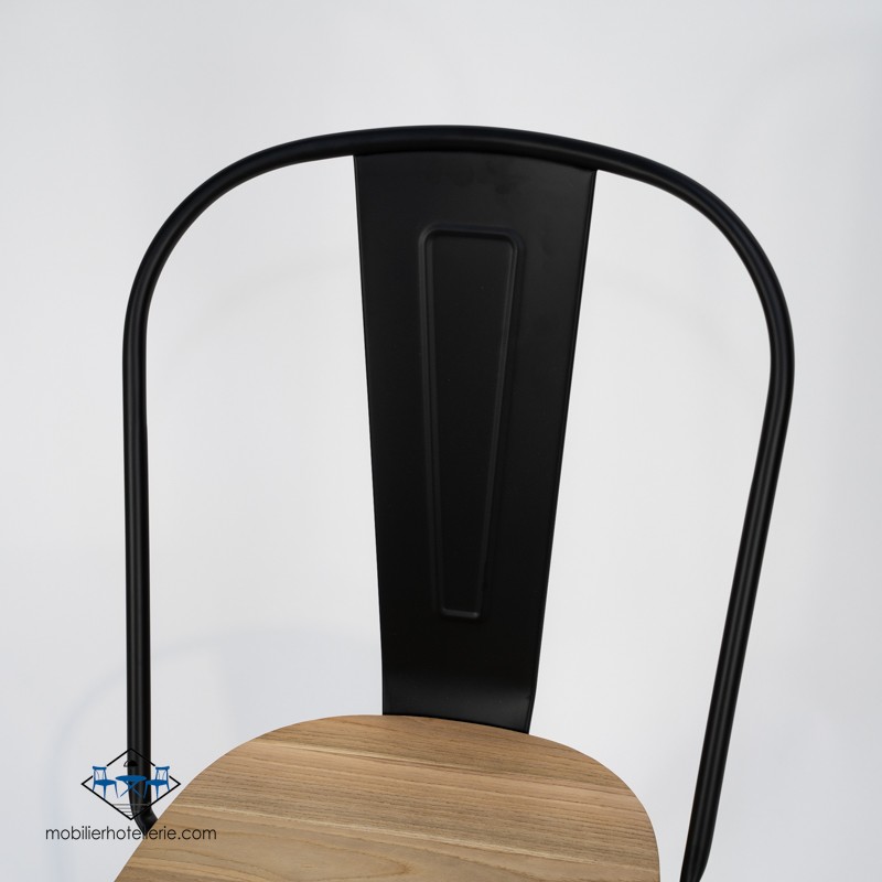 Chaise Mix noire avec assise en bois pour restaurants