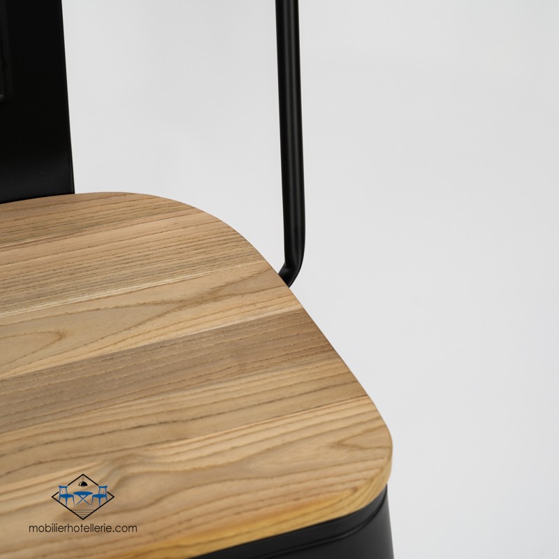 Chaise Mix noire avec assise en bois pour restaurants