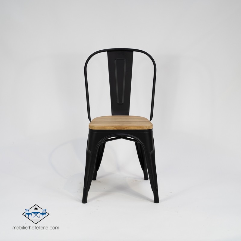 Chaise Mix noire avec assise en bois pour restaurants