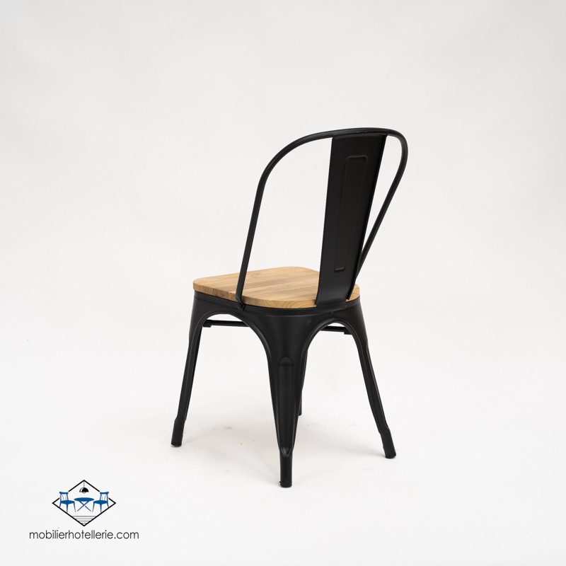 Chaise Mix noire avec assise en bois pour restaurants